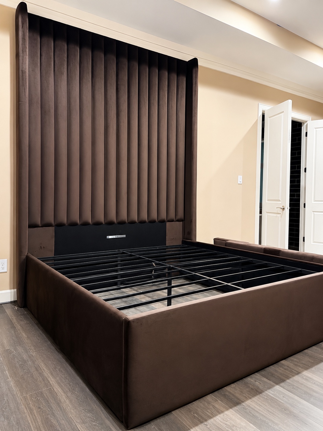 Mocha Wing Tower Bed custom upholstered bed