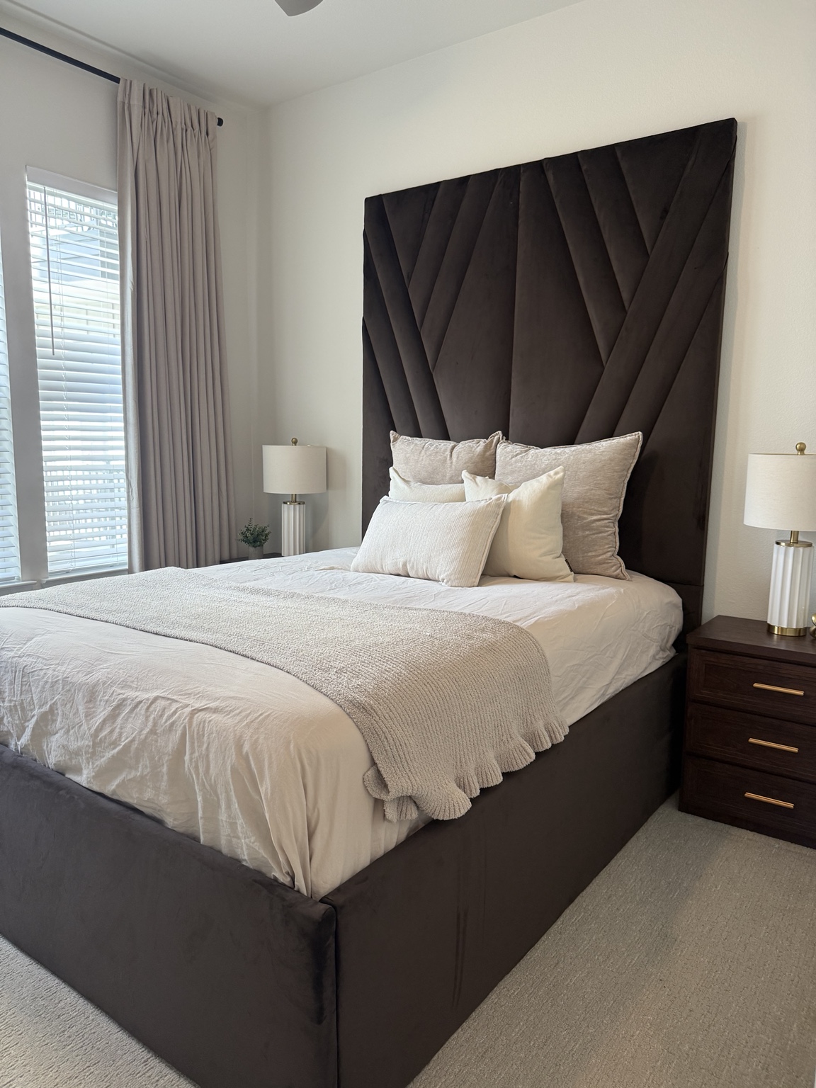 Mocha Diamond Statement Bed custom upholstered bed